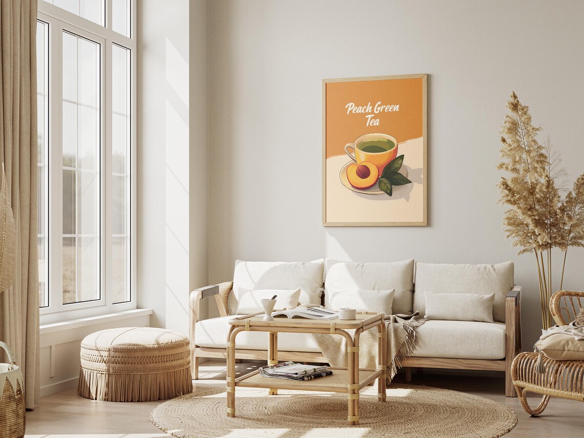 Peach Green Tea Hot Fruit Tea Cup Yellow Kitchen Illustration Poster - Image 4