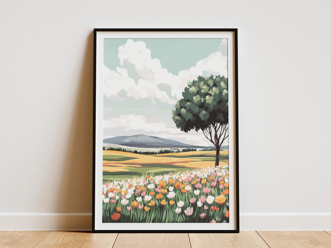 Spring Wildflower Meadow With Lone Tree Rolling Hills Poster