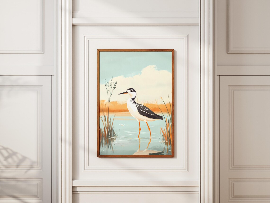 Greater Yellowlegs Wading in Shallow Water Wetland Bird Poster - Image 2