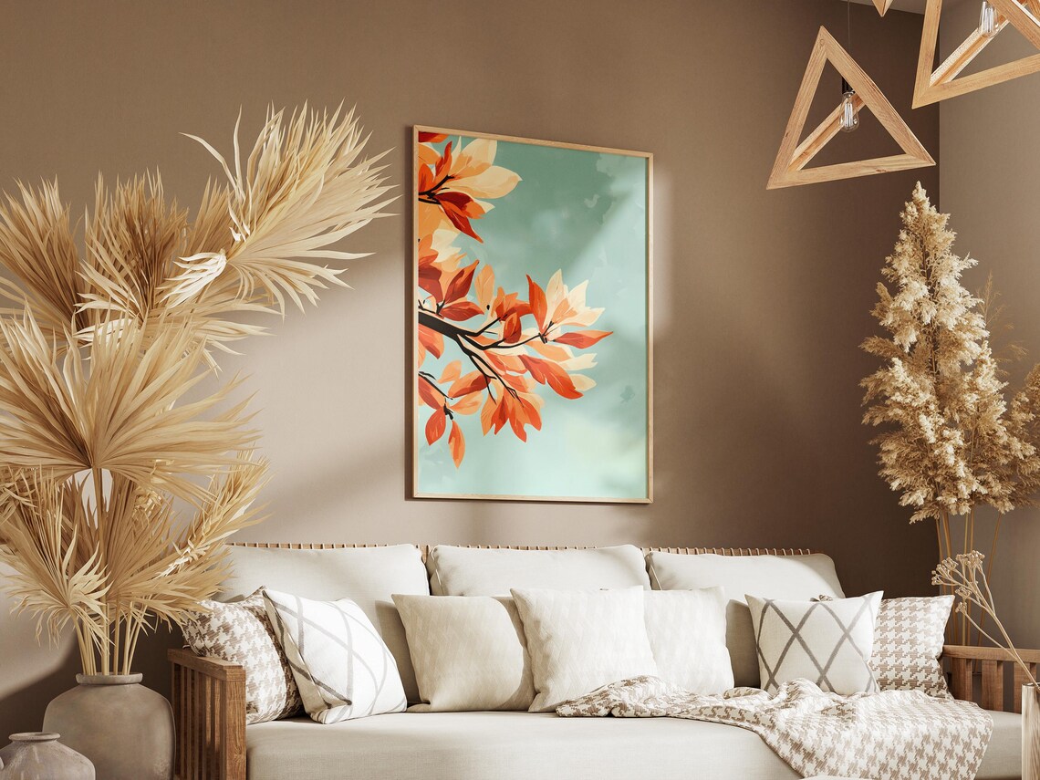 Autumn Magnolia Branch Botanical Watercolor Minimalist Art Poster - Image 3