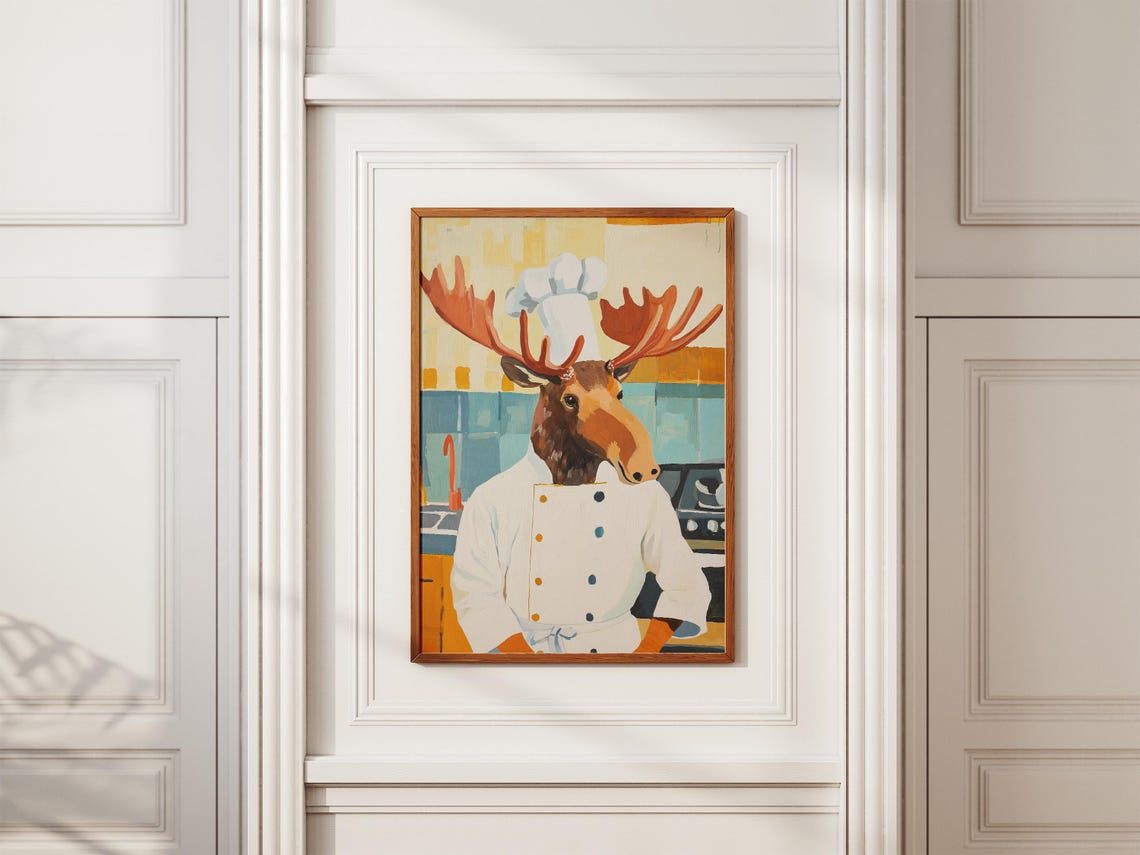 Majestic Moose Chef With Big Antlers In White Uniform Kitchen Poster - Image 2