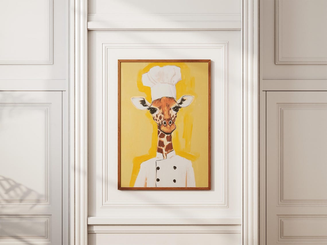 Giraffe Chef Art Print Kitchen Decor Funny Animal Poster Quirky Wall Restaurant Gift For Portrait Foodie - Image 2