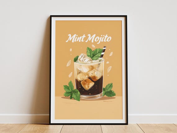 Mint Mojito Iced Coffee Drink Postersummer Coffee Shop Wall Art Beverage Print Cafe Menu Bar Decor Coffee Poster Flatlay Illustration
