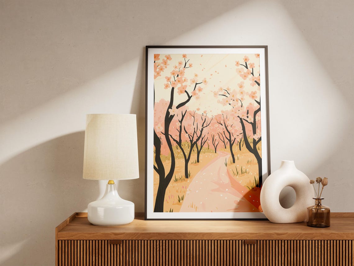 Pink Blossom Orchard Path Spring Trees Falling Petals Poster - Image 5