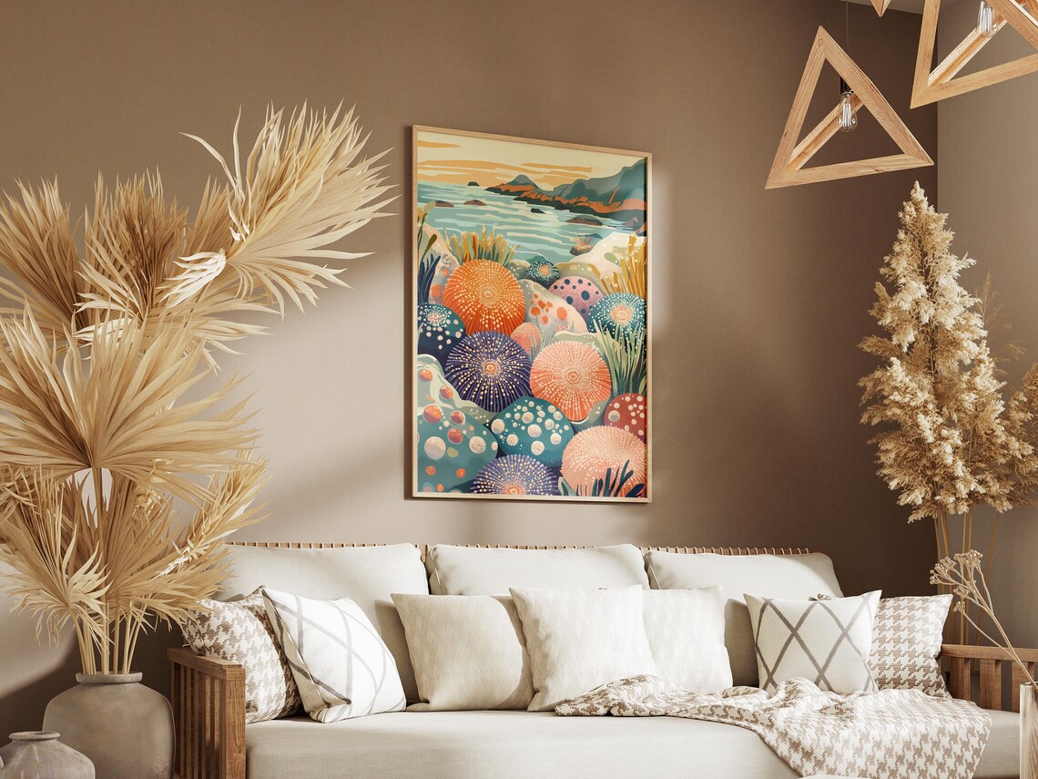 Colorful Sea Urchins in Tide Pool Coastal Ocean Wildlife Wall Art - Image 3