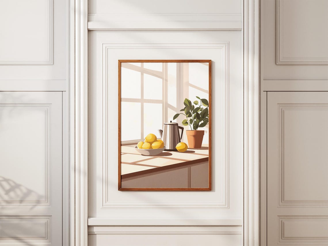 Sunlit Kitchen Windowsill With Lemons And Kettle Minimalist Poster - Image 2