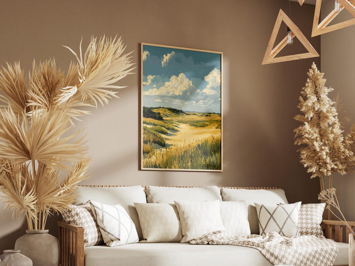 Prairie Grass Sand Dunes Billowing Cloudy Sky Meadow Field Poster - Image 3