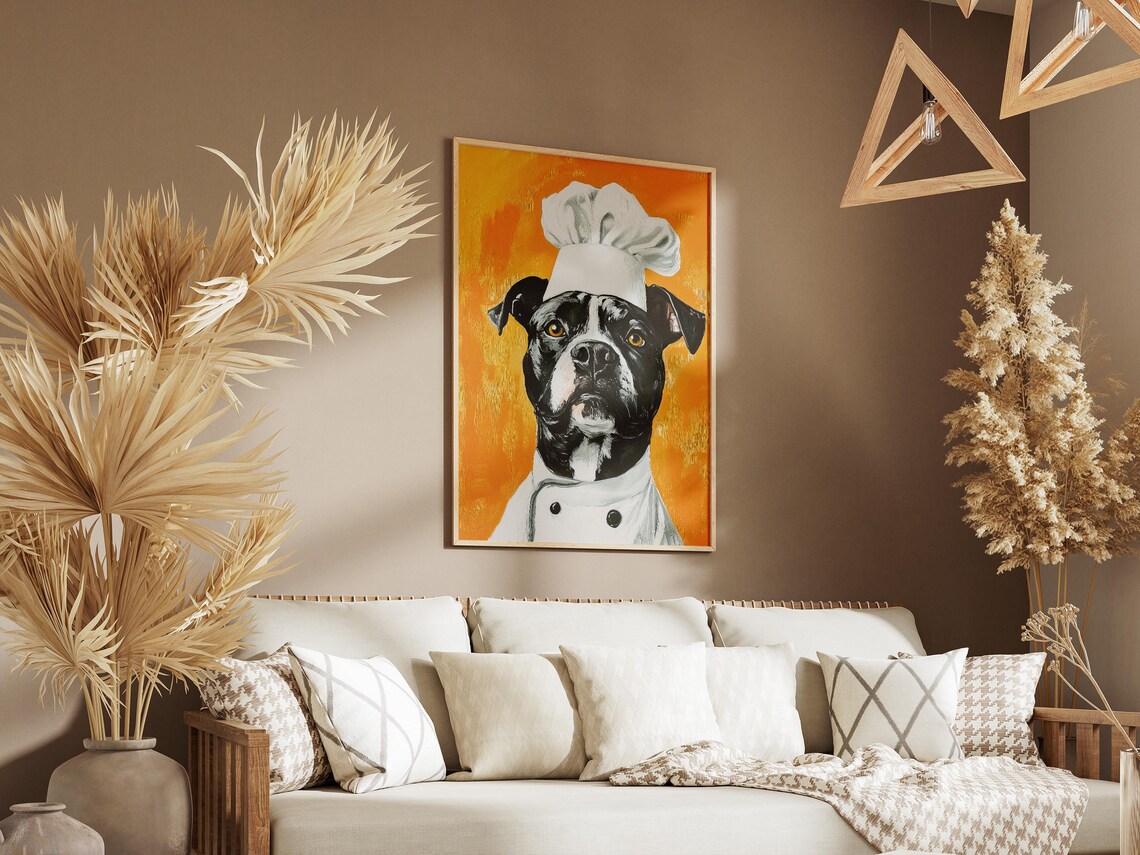 Pit Bull Dog Wearing Chef Hat And Coat Funny Kitchen Portrait Poster - Image 3