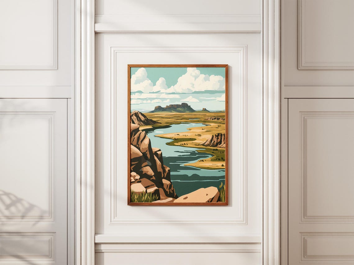 Wide River Winding Through Golden Steppe Plains Travel Poster - Image 2
