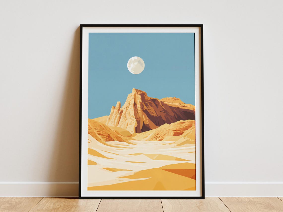 White Desert Egypt Moonrise Rock Formation Night Landscape Poster