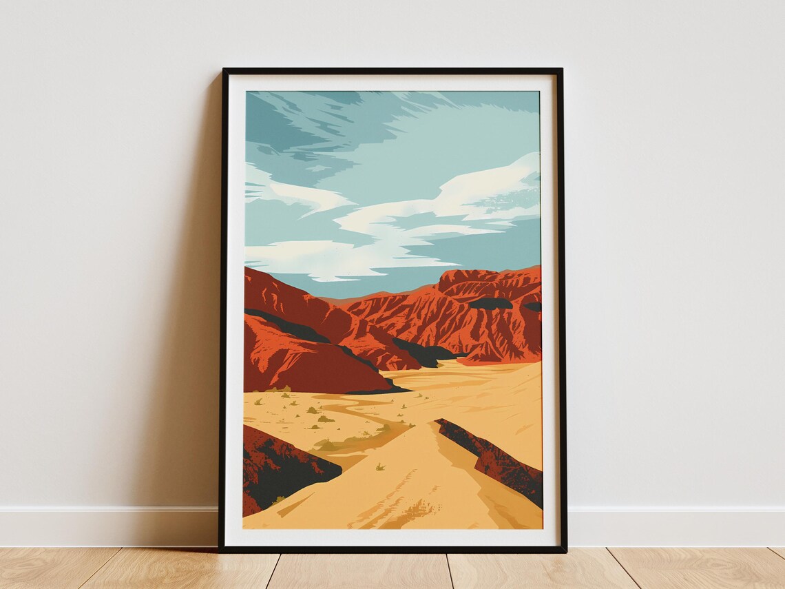 Turkmenistan Desert Red Canyon Minimalist Landscape Travel Poster