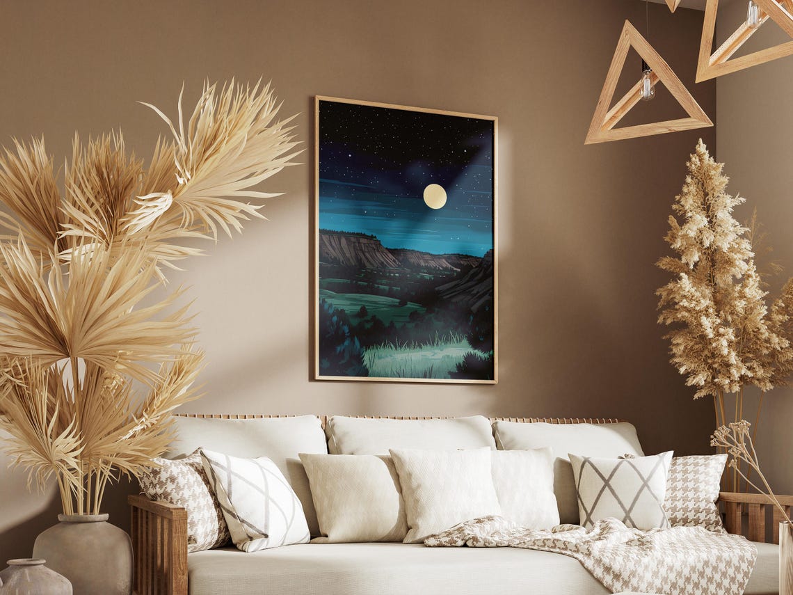 Theodore Roosevelt National Park Night Badlands Moon Art Poster - Image 3