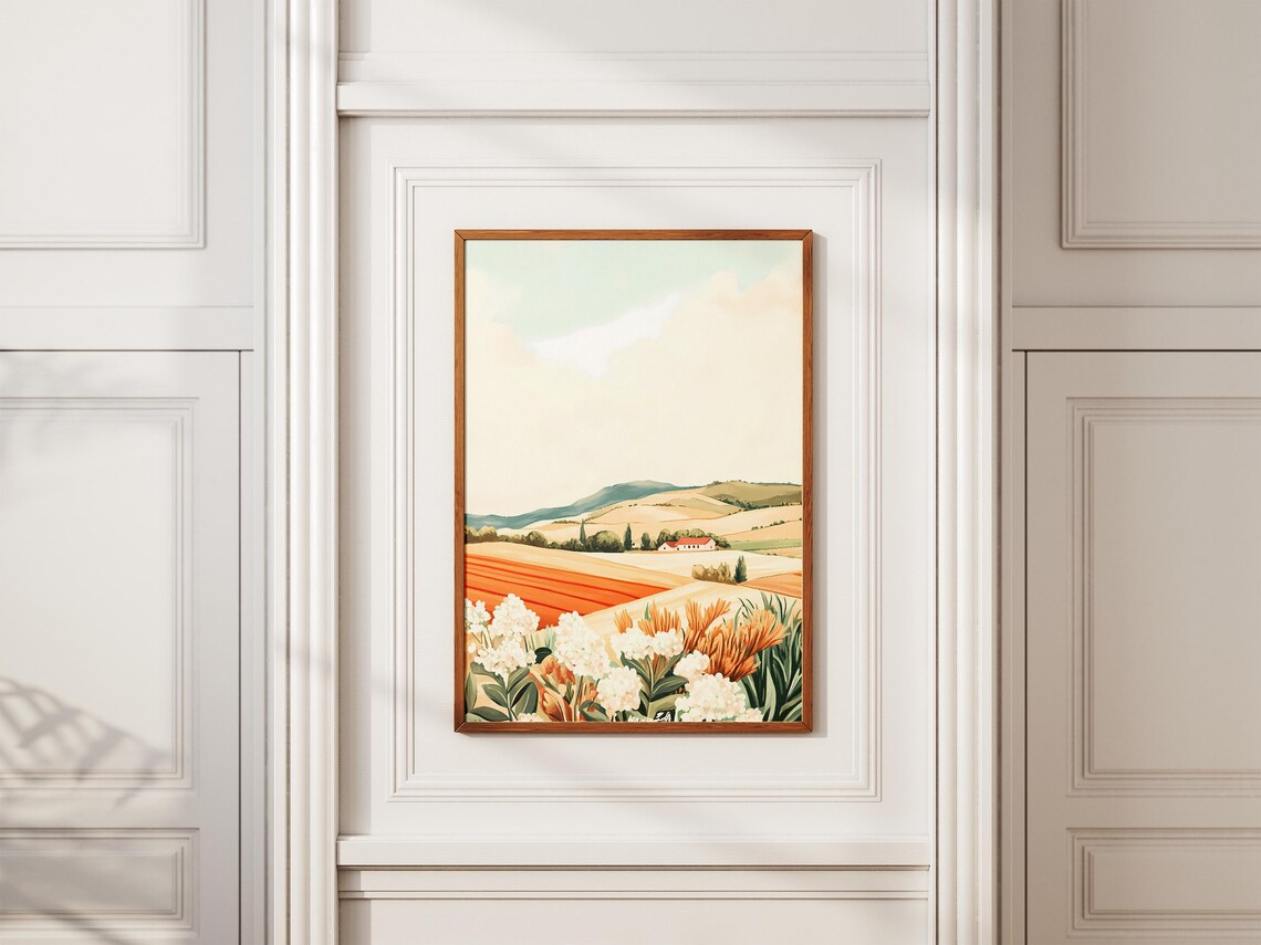 Countryside Farmhouse With Orange Plowed Fields Spring Poster - Image 2