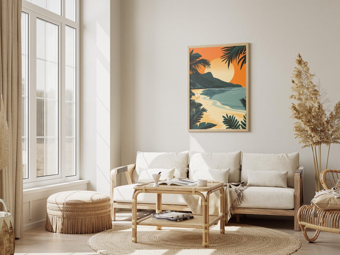 Tropical Beach Sunset Palm Silhouette Island Ocean View Poster - Image 4
