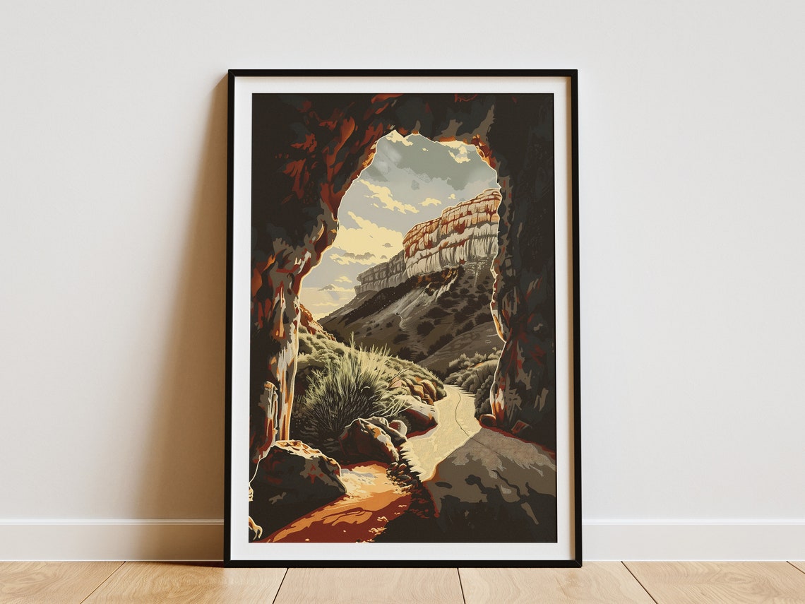 Carlsbad Caverns National Park Cave Mouth Rock Cliffs Vintage Poster