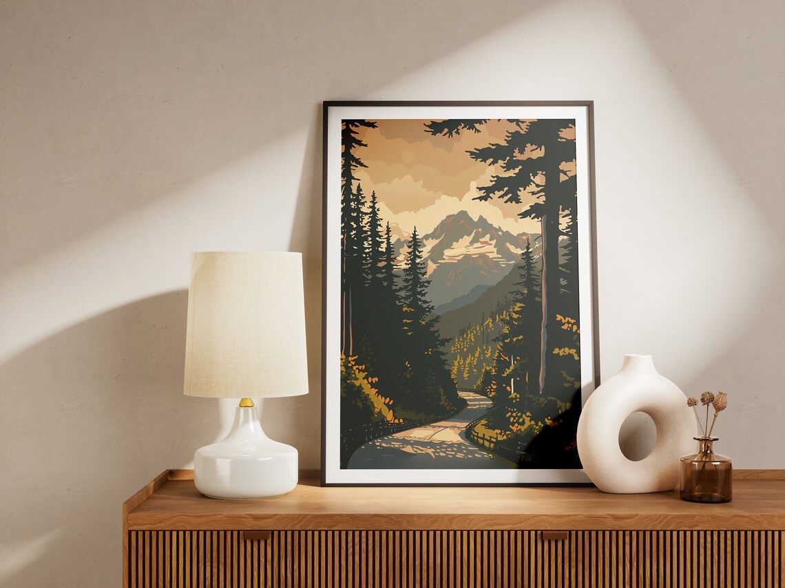 Olympic National Park Mountain Road Sunset Forest Vintage Travel Poster - Image 2