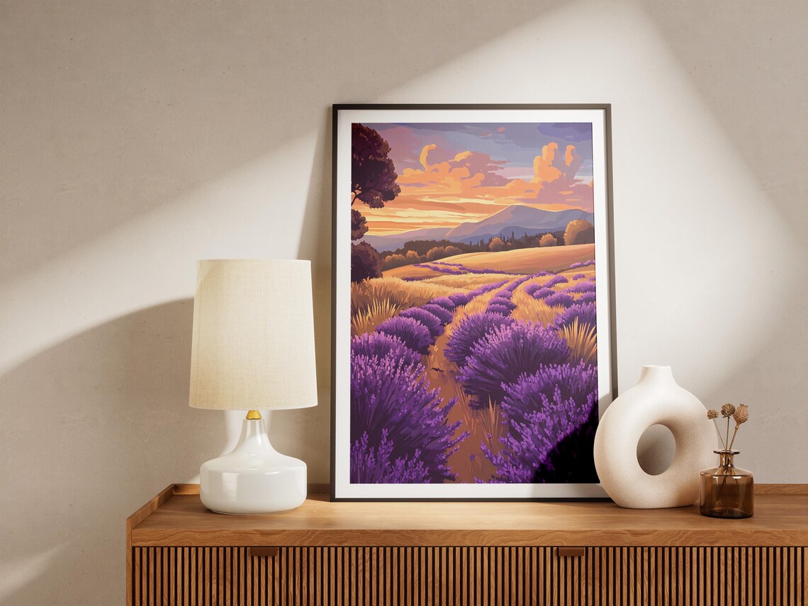 Lavender Fields At Sunset Golden Sky Provence Landscape Poster - Image 5