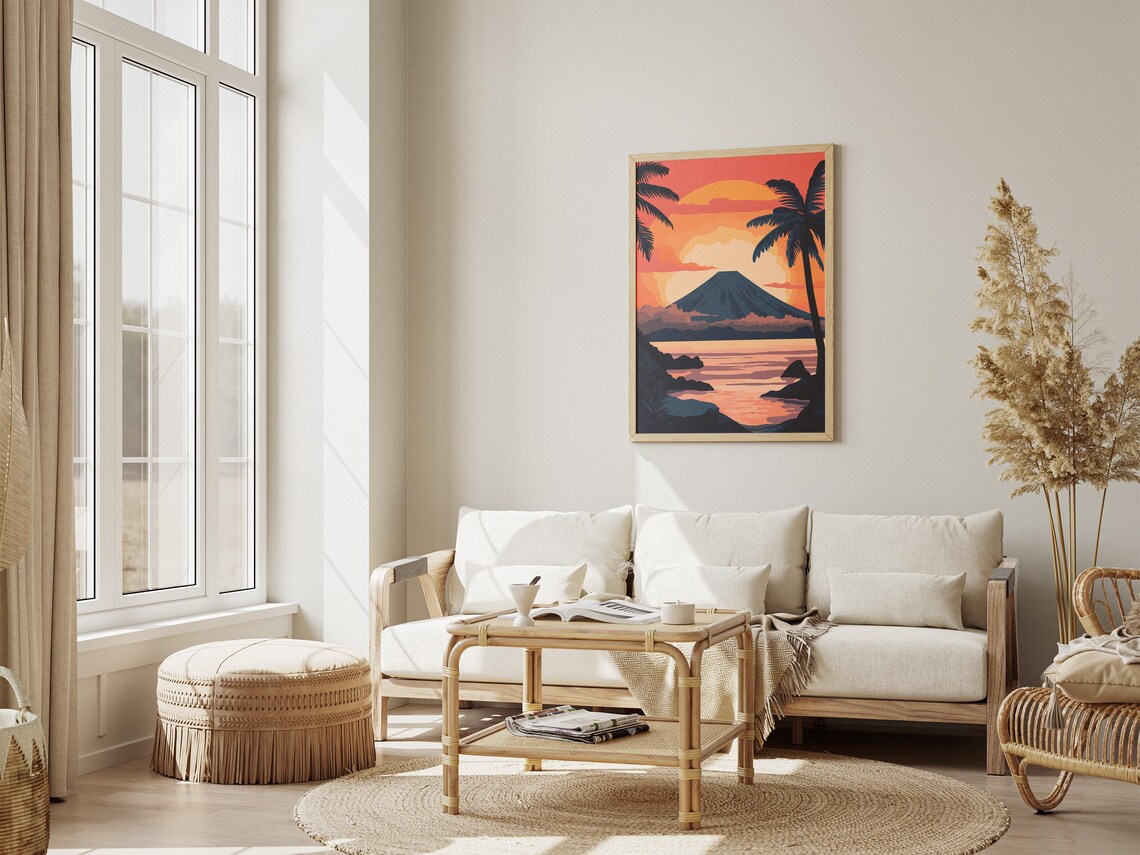Indonesia Krakatau Volcano Island Giant Sunset Orange Sun Poster - Image 4