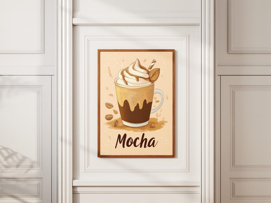 Mocha Chocolate Whipped Cream Coffee Mug Cafe Illustration Poster - Image 2