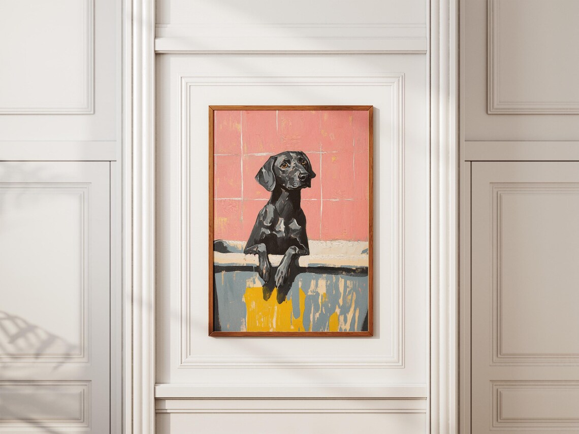 Black Labrador Puppy Bubble Bath Pink Tile Bathroom Humor Poster - Image 2