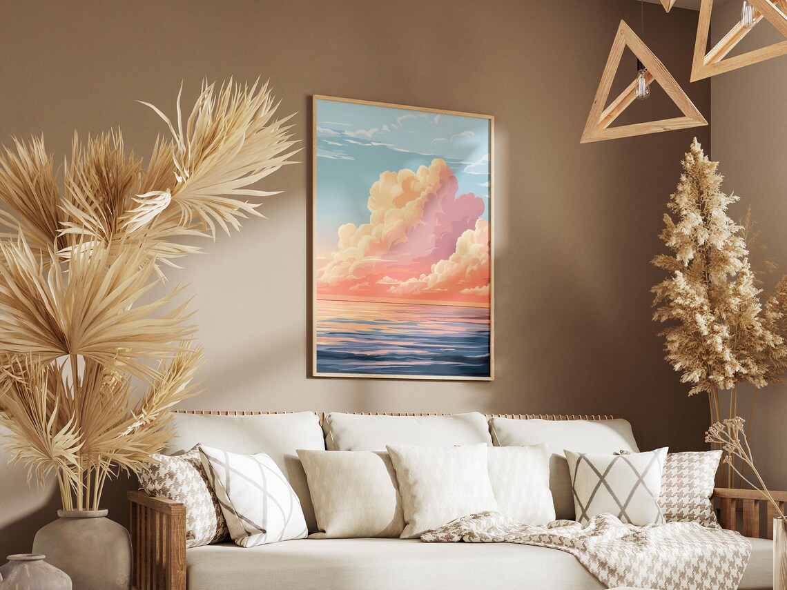 Towering Pink Cumulus Cloud Over a Calm Blue Sunset Sea Poster - Image 3