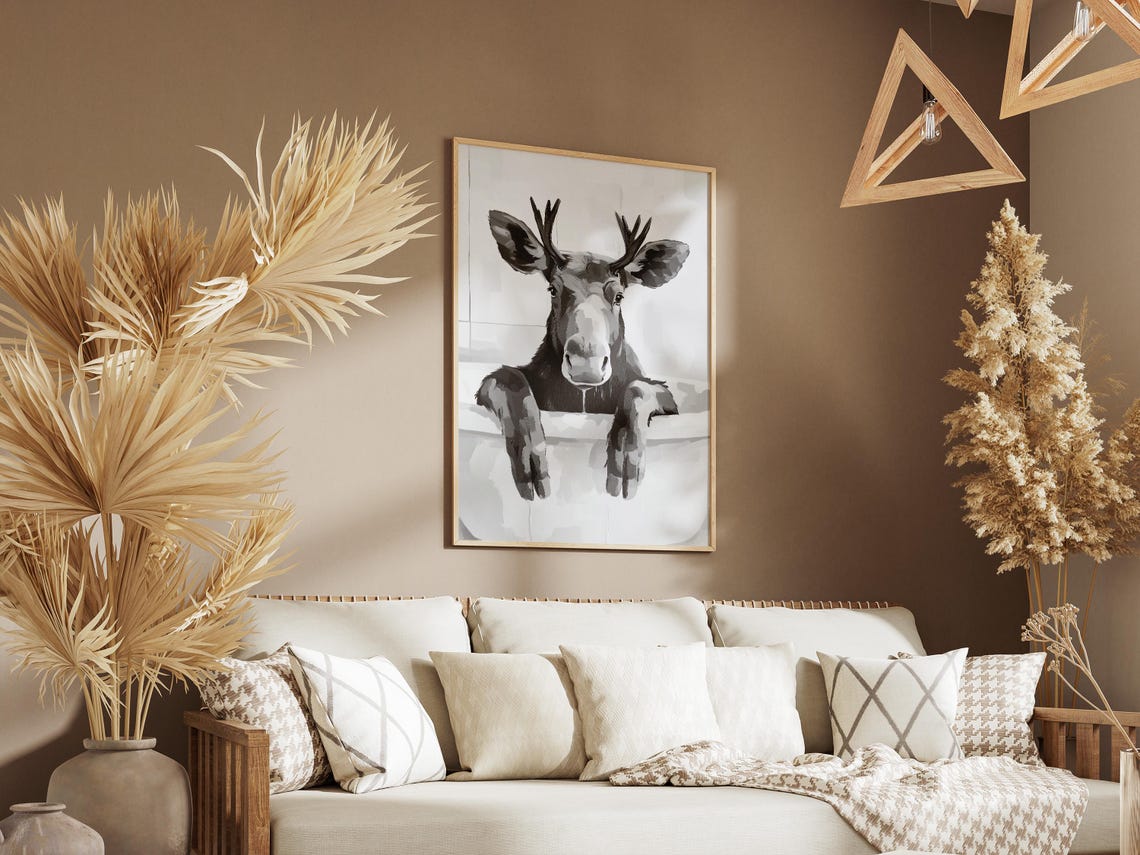 Moose Bathtub Bubble Bath Poster Print Minimalist Bathroom Wall Art Animal Funny Decor Gift - Image 3