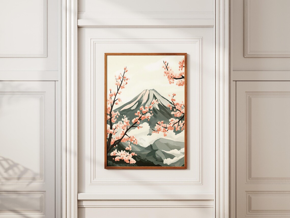 Mount Fuji Cherry Blossom Japanese Spring Landscape Zen Art Poster - Image 2