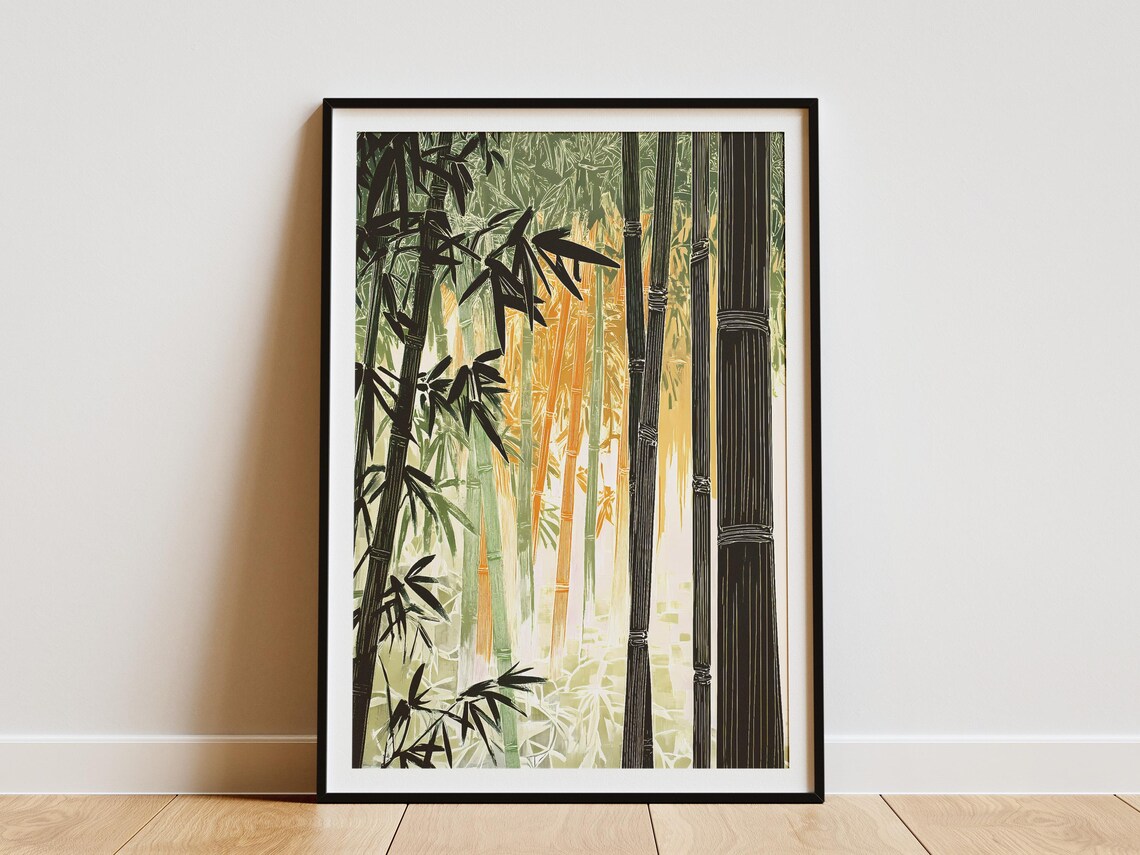 Japanese Bamboo Forest Golden Sunlight Zen Grove Serene Poster