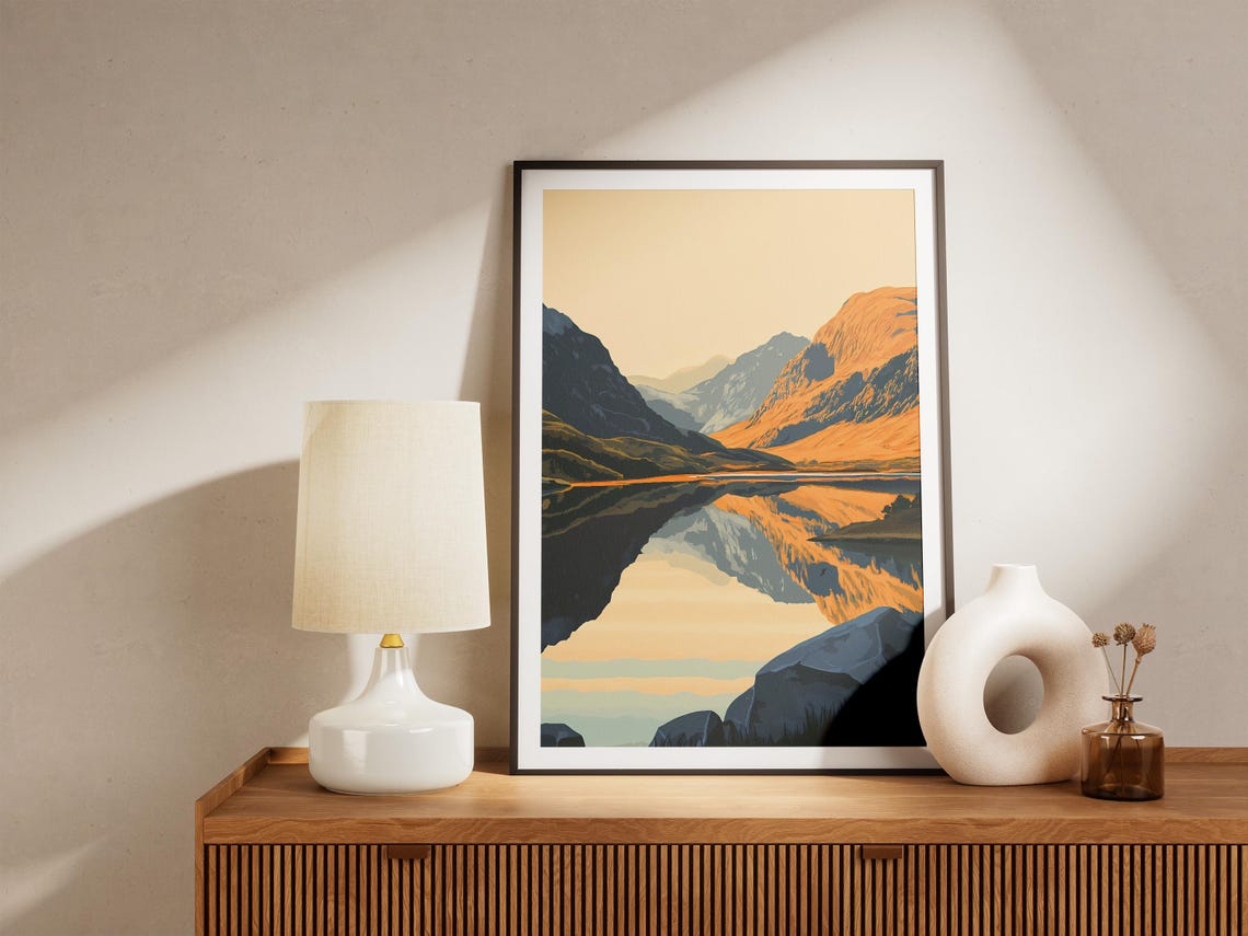 Snowdonia Wales Golden Lake Mountain Reflection Sunset Poster - Image 5