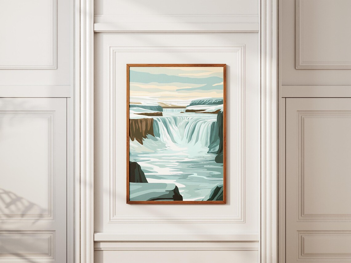 Iceland Gullfoss Waterfall Icy Winter Cascade Nature Travel Poster - Image 2