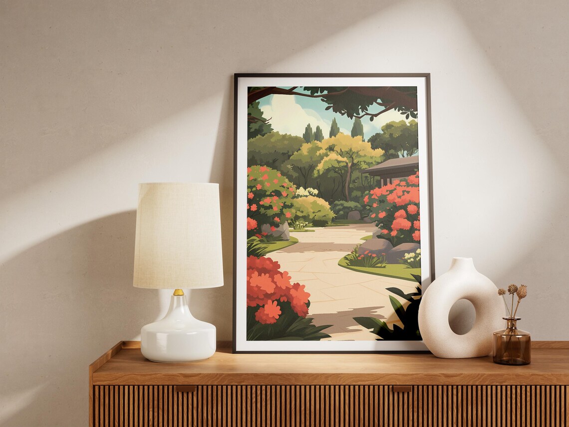 Japanese Garden Path Azalea Blooms Zen Garden Landscape Poster - Image 5