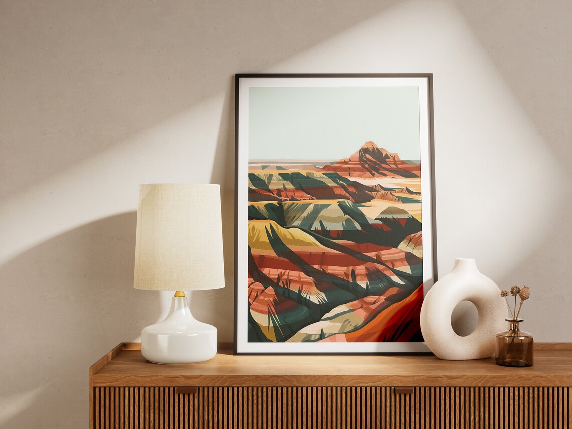 Layered Canyon Mesas in Warm Earth Tones Landscape Art Poster - Image 2