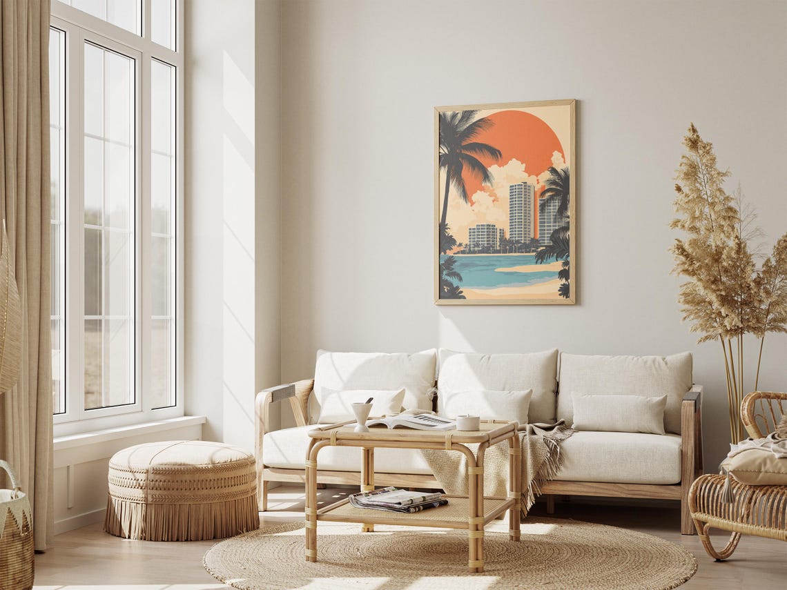 Paradise Island Bahamas Retro Resort Skyline Orange Sun Poster - Image 4
