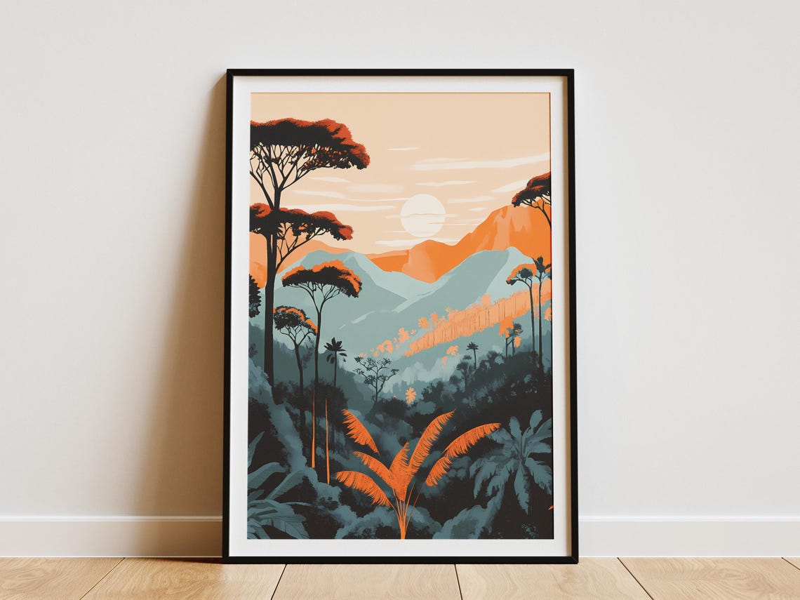 Ranomafana Madagascar Poster Tropical Jungle Mountain Sunset