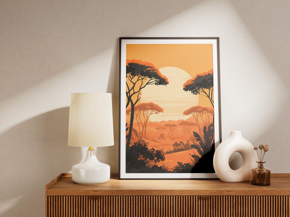 African Safari Sunset Acacia Trees Golden Savanna Landscape Poster - Image 4
