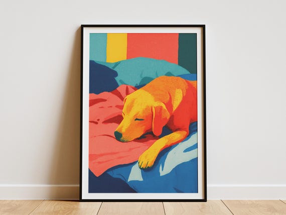 Matisse Style Labrador Retriever Dog Art Print Abstract Pet Portrait Colorful Sleeping Puppy Wall Decor Modern Lover