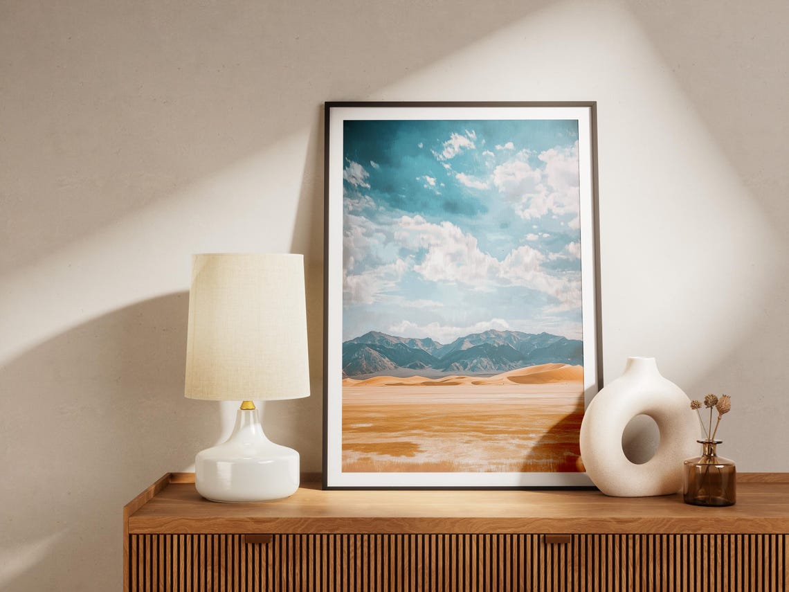 Golden Desert Dunes Mountain Horizon Cloudscape Landscape Poster - Image 4