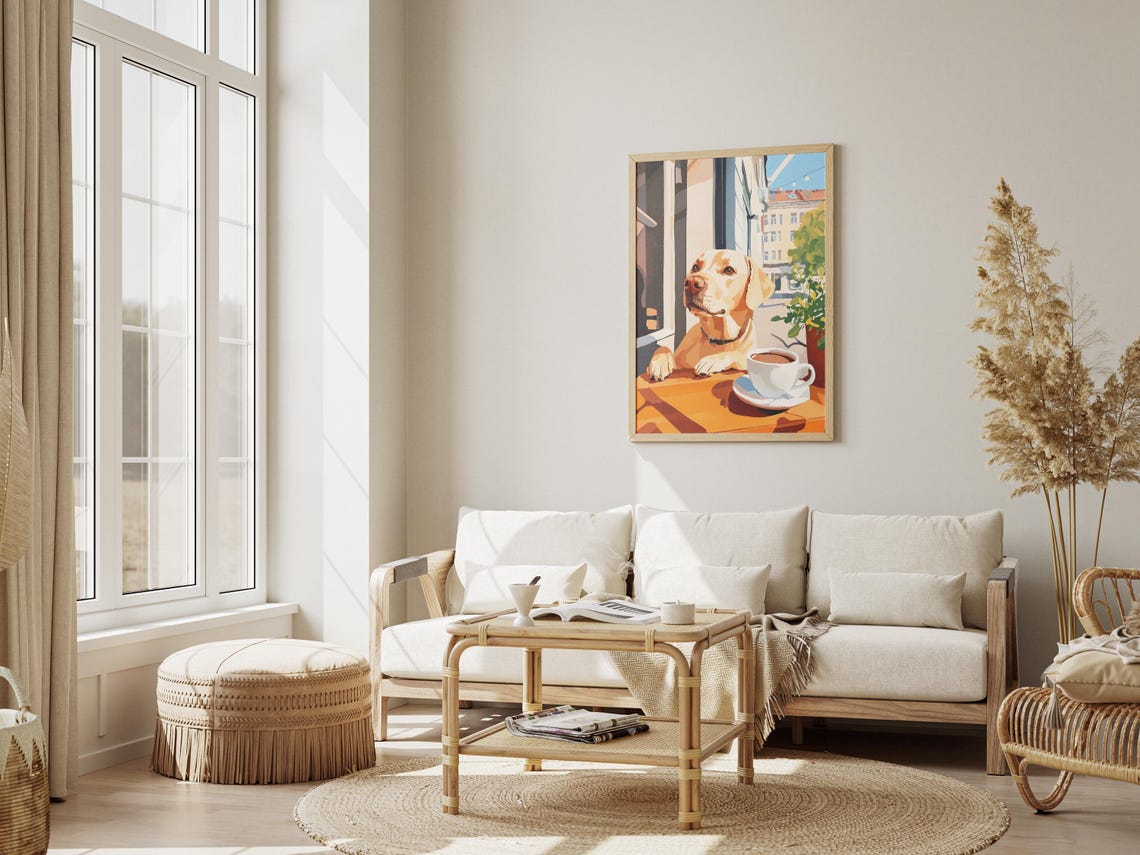 Golden Labrador Resting Its Paws on Cafe Table by Coffee Poster - Image 3