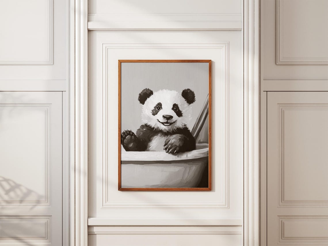 Baby Panda In Bathtub Poster Smiling Panda Bathroom Wall Decor - Image 2