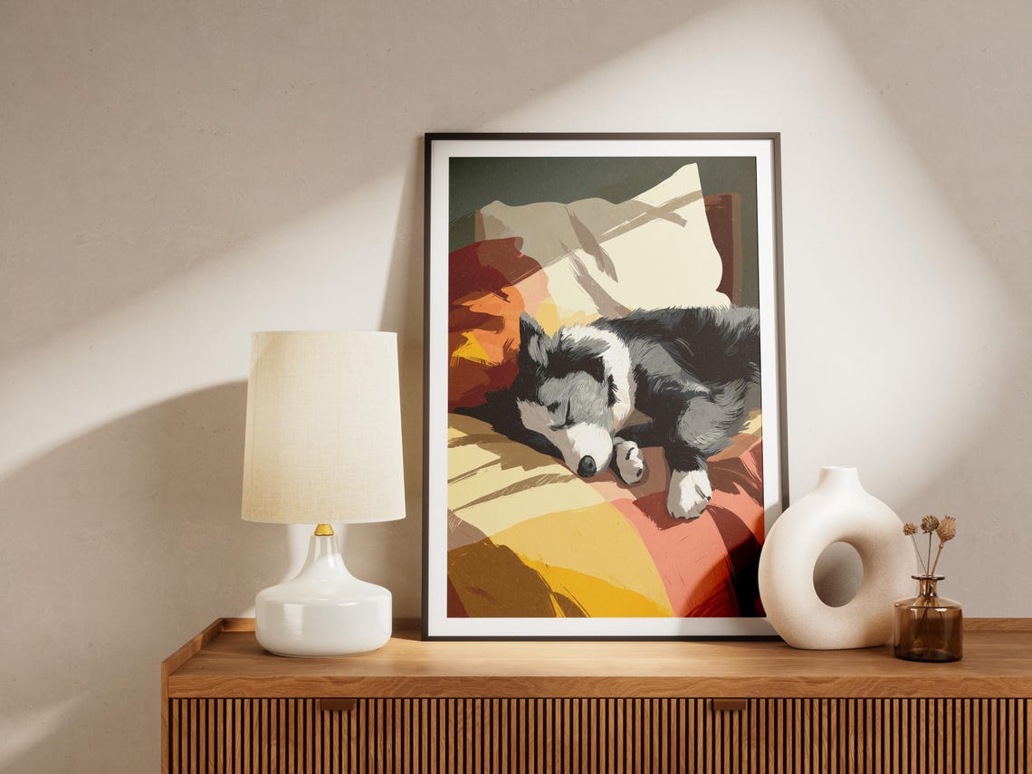 Sleeping Dog on Colorful Quilt Matisse Style Modern Art Poster - Image 4
