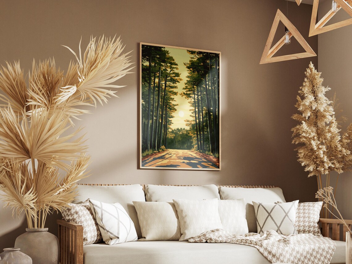 Sunset Pine Forest Road Golden Hour Light Woodland Trail Poster - Image 3