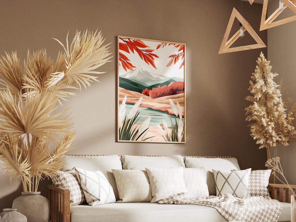 Snowy Peak Rising Over an Autumn Meadow With Pampas Grass Poster - Image 3