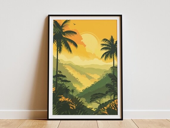 Tropical Rainforest Poster Modern Art Print Green Jungle Wall Decor Palm Trees Artwork Landscape Minimalist Nature Art