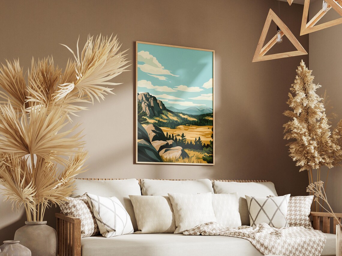 Ubsunur Hollow Mongolia Golden Steppe Rocky Outcrop View Poster - Image 3