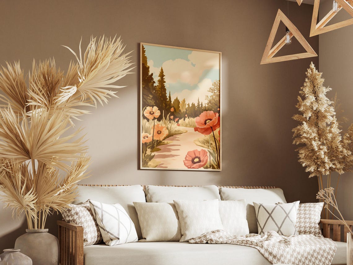 Giant Coral Poppies Along A Sunlit Pine Forest Path Summer Poster - Image 3