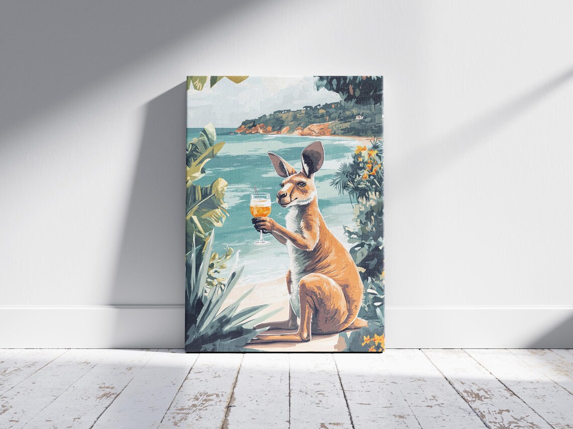 Kangaroo Cocktail Tropical Coast Holiday Cheers Funny Art Poster - Image 2