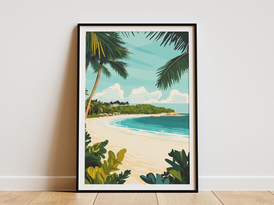 Paradise Island Bahamas Beach Framed by Palm Trees Poster Scenic