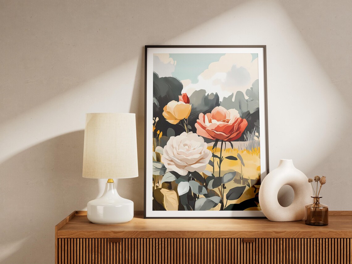 Soft Blooming Roses In A Moody Evening Garden Floral Art Poster - Image 5