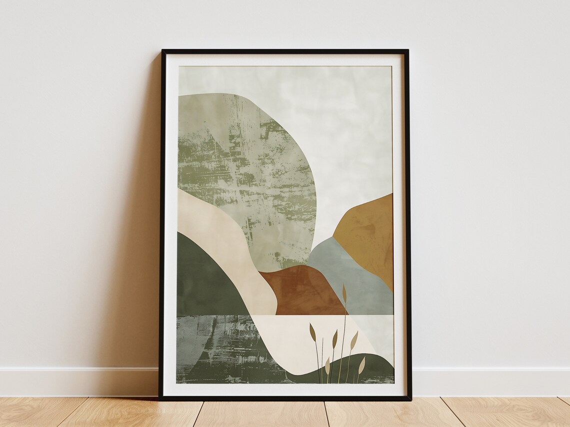 Abstract Rolling Hills in Sage Ochre and Cream Modern Wall Art