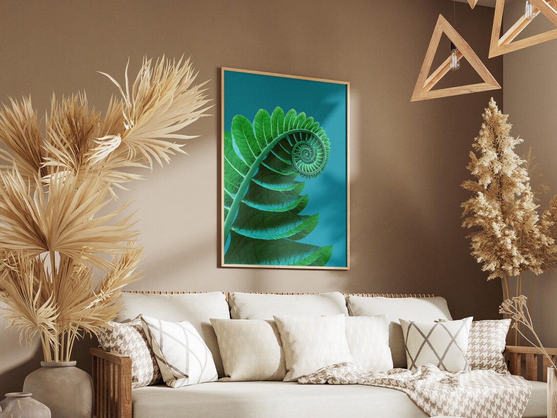 Fern Frond Spiral Botanical Macro Photography On Turquoise Poster - Image 3